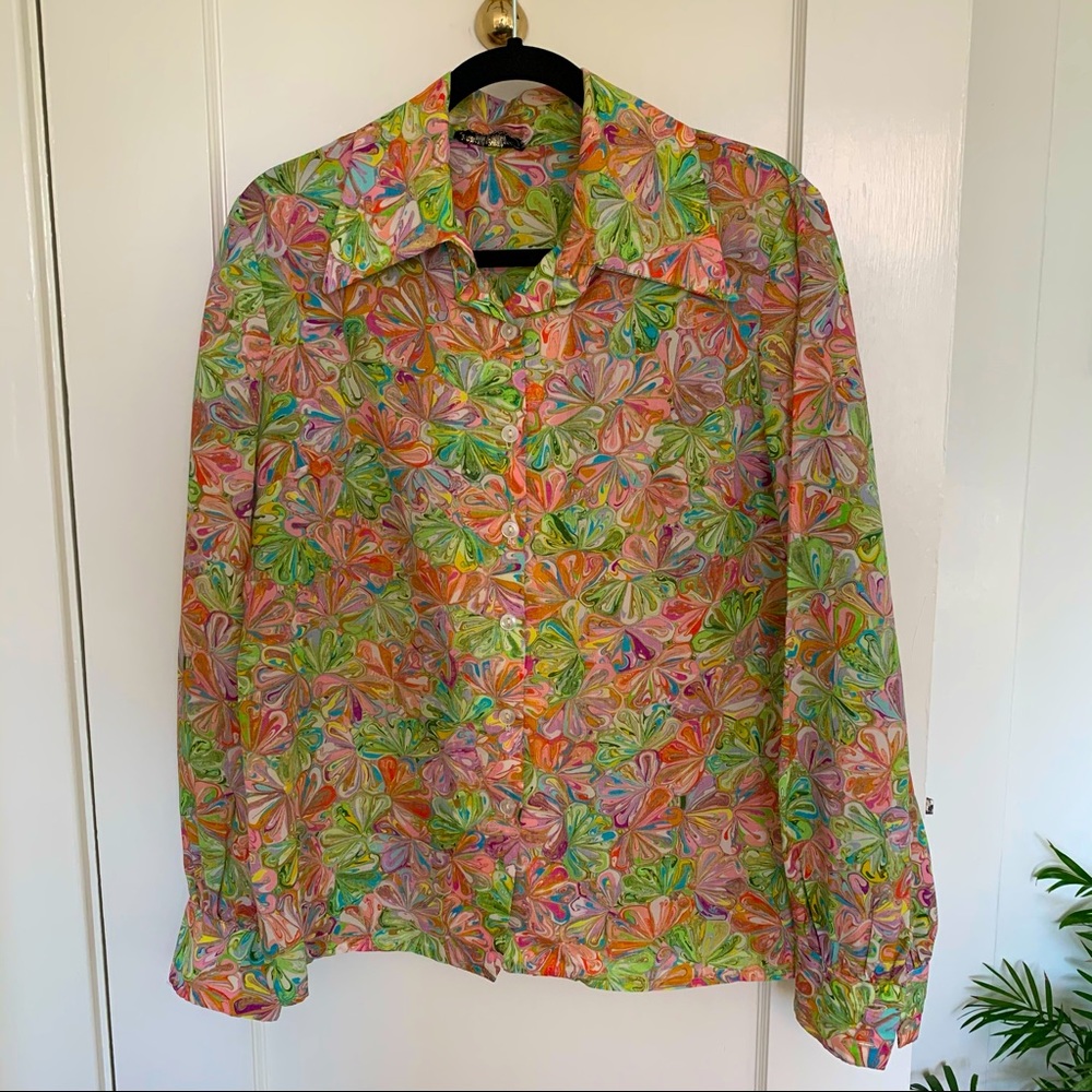 Vintage floral chiffon shirt.